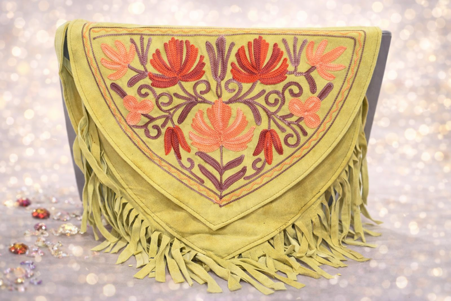 Suede Leather bags , hand embroided bag and potli from Kashmir